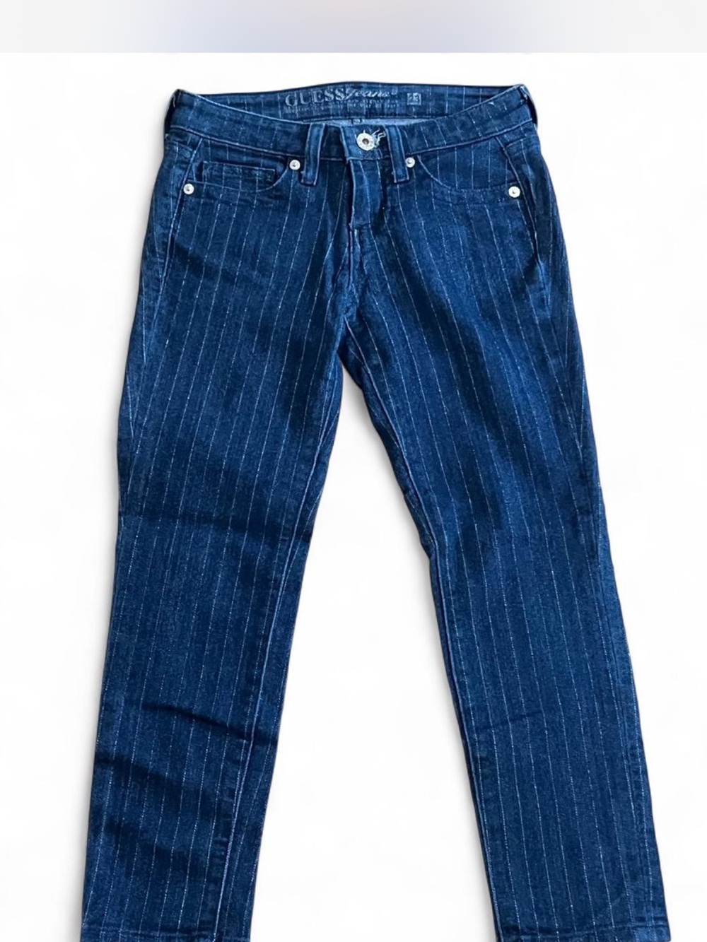 Guess Women's Dark Blue Pinstripe Cropped Jeans